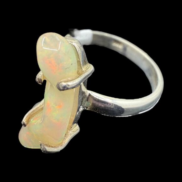 Handmade Jewelry - Freeform Ethiopian Opal Ring 925 Sterling Silver Size 7 Handmade